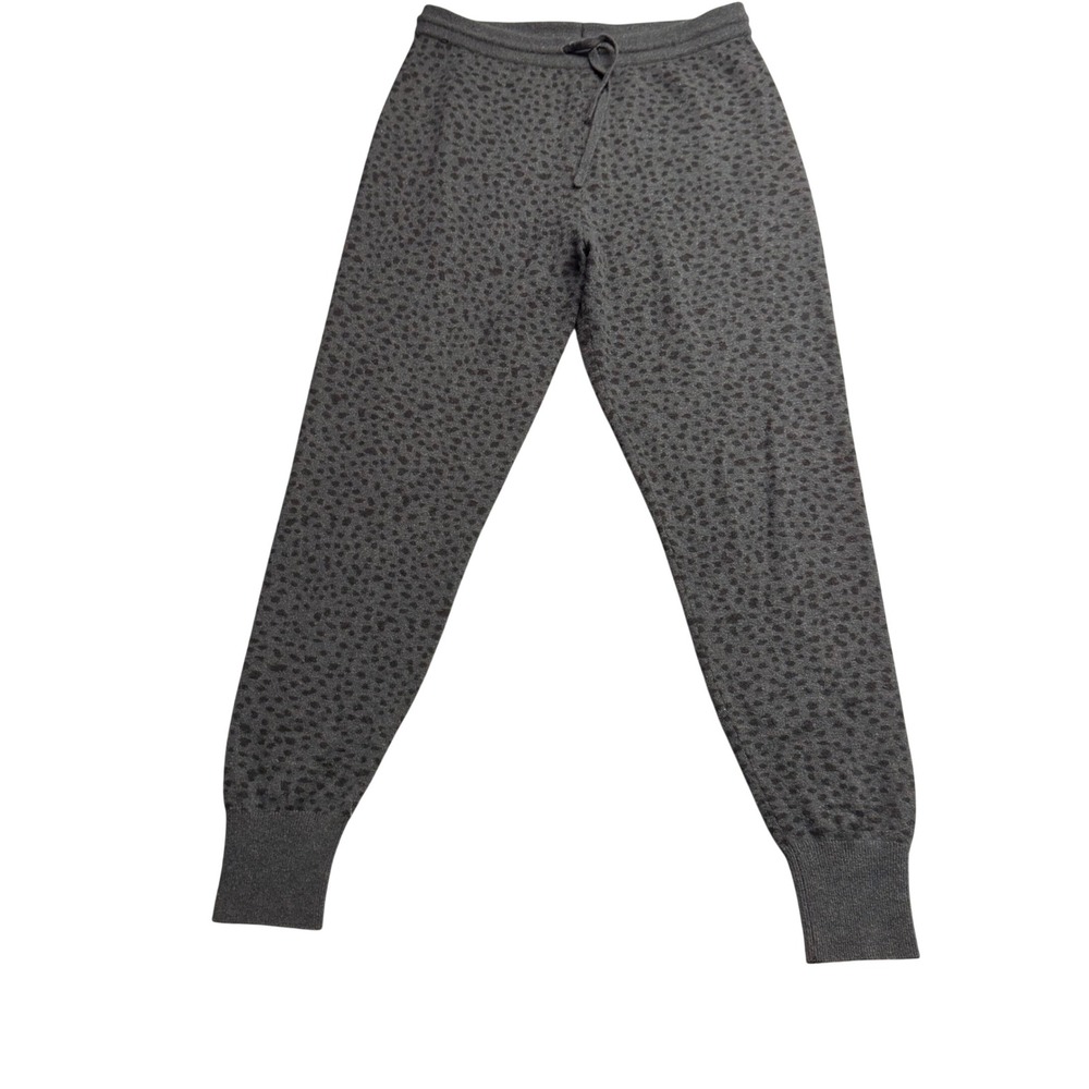 Naadam 100% Cashmere Leopard Print Joggers Grey Black Animal Knit Pants XS